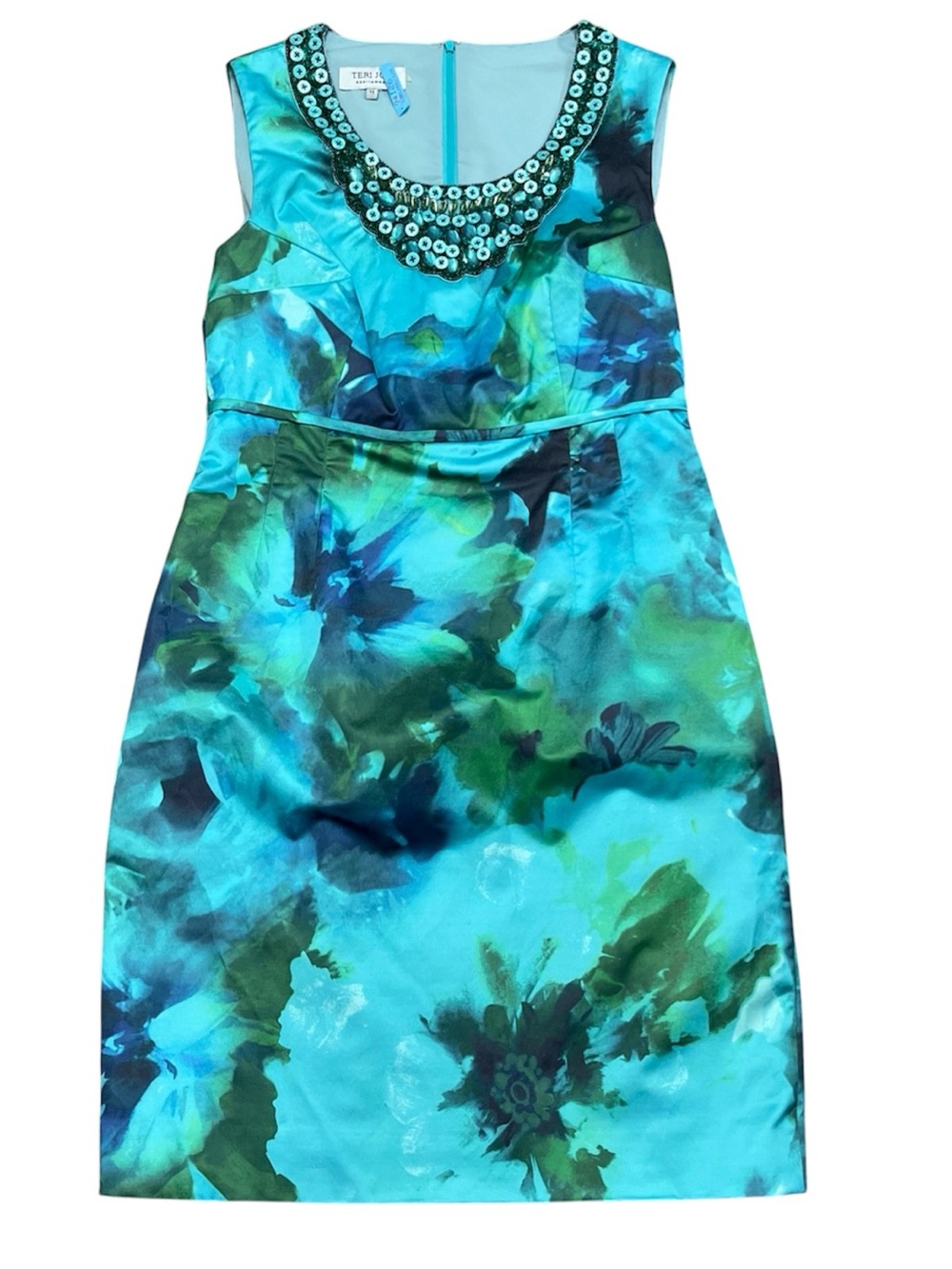 Terri John Size 14 Cocktail Dress Sleeveless Green Beaded Neckline